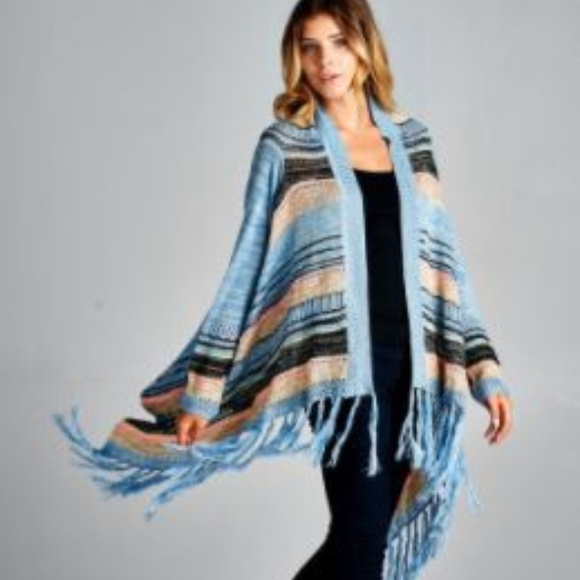 Blue Striped Boho Knitted Cardigan - Picture 2 of 8